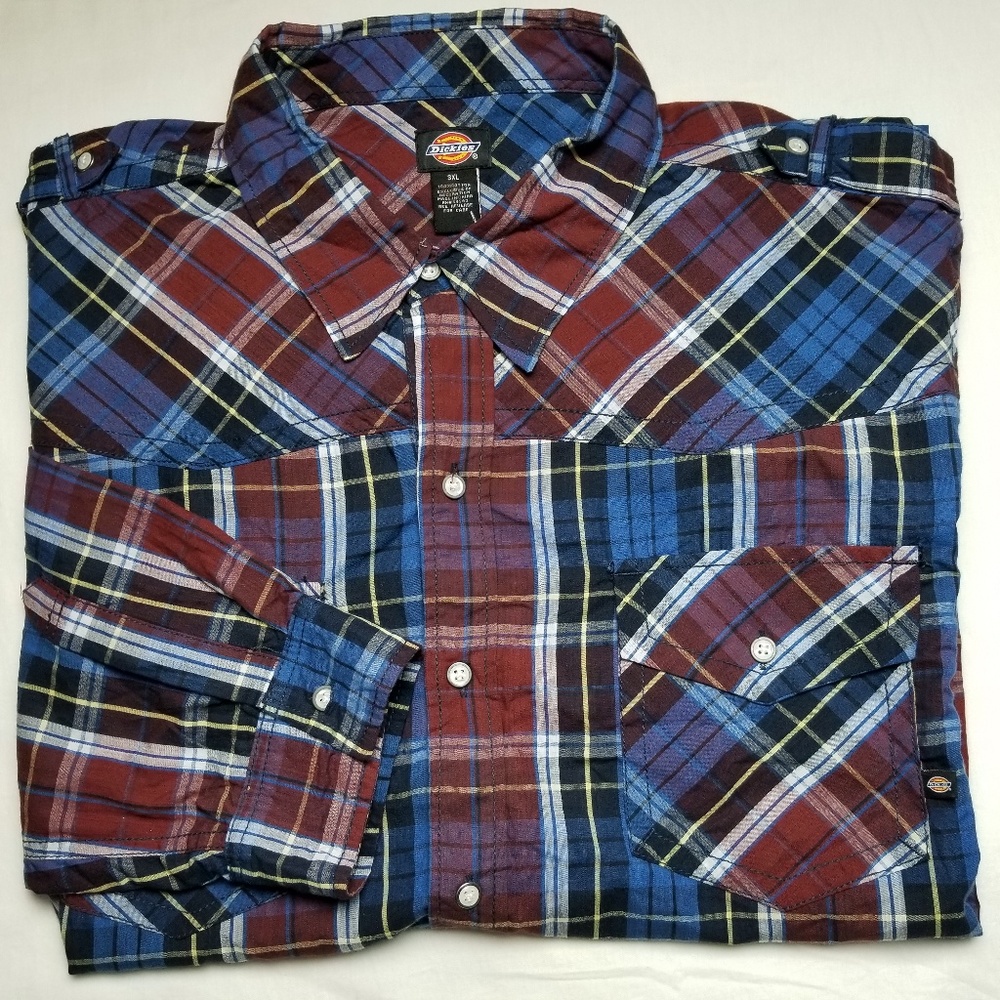 Dickies Men Blue & Burgundy Plaid Shirt Size 3XL